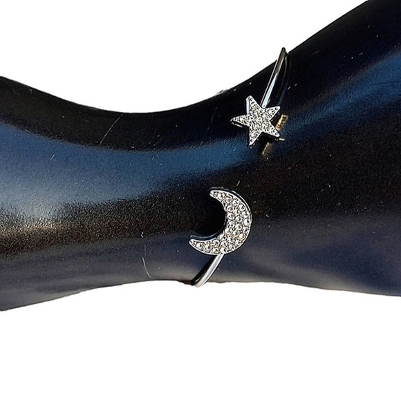 Rhinestone Silver Bangle Star Moon Celestial Bracelet Diamond open adjustable - Picture 1 of 5
